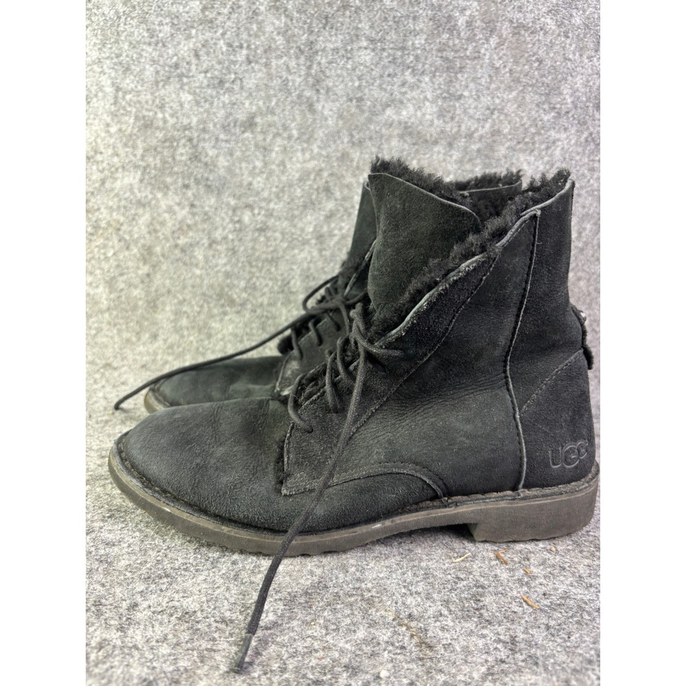 UGG Quincy Boots Womens 8.5 Black Suede Shearling Lace‎ Up Ankle 1012359
